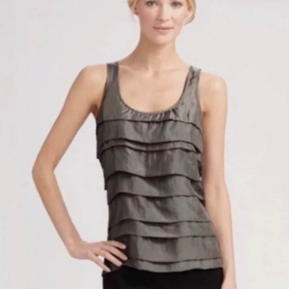 Eileen Fisher Gray Silk Habutai Ruffled Tank-- Size small-- EUC